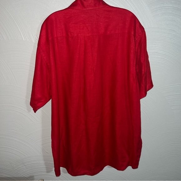 Grant Thomas Red Men’s 100% Linen Size Large Short Sleeve Oxford - Picture 5 of 7